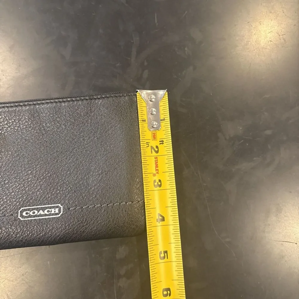 Coach Black Leather Teal Lined Wristlet w/ Zipper Credit Card Slot & Strap